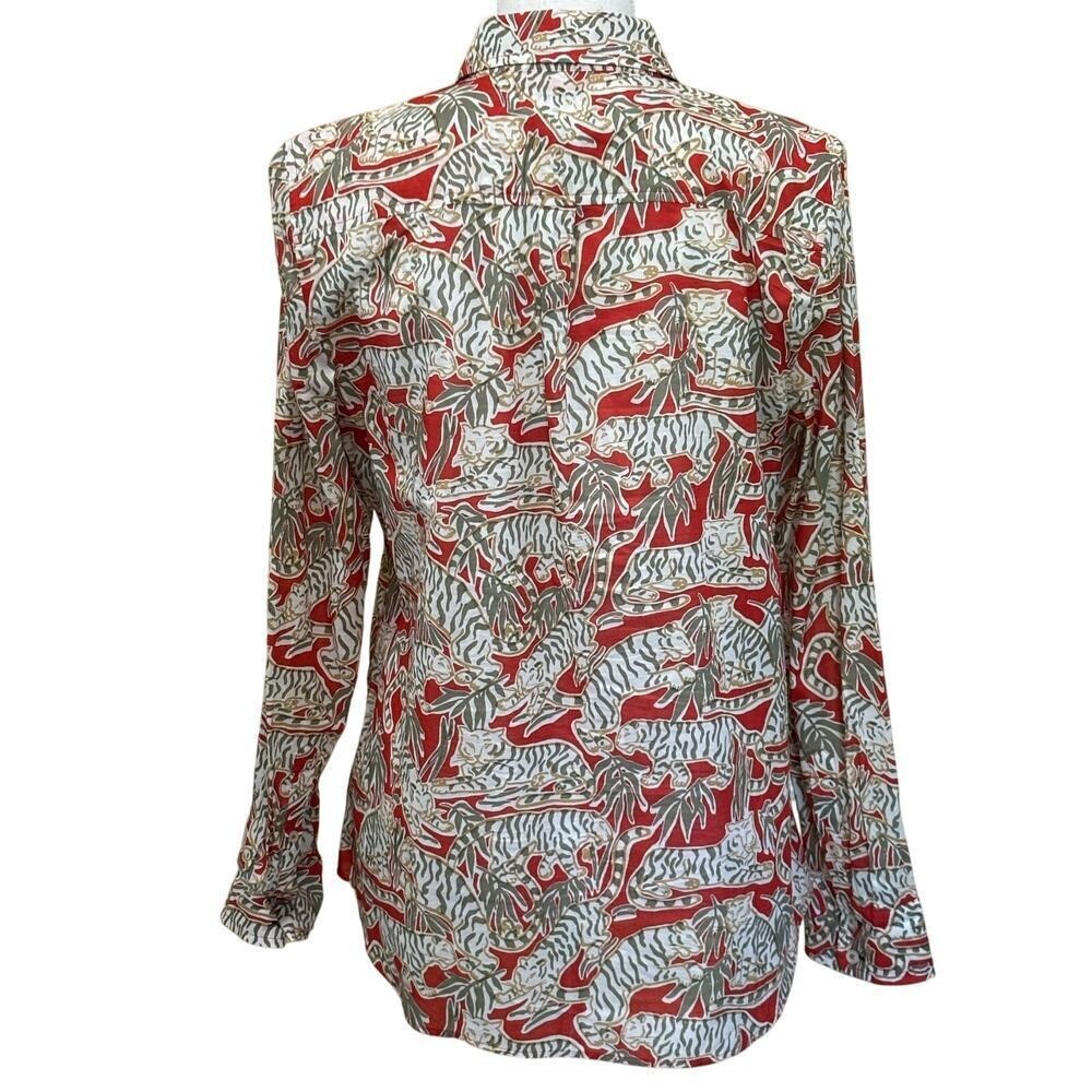 Talbots red/gray tiger button front top, medium, bright, safari, whimsical - Picture 2 of 6